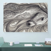 美しい華美シルバーグレーの馬と流れるマネ 横断幕 (トレードショー)