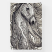 美しい華美シルバーグレーの馬と流れるマネ 横断幕 (縦)