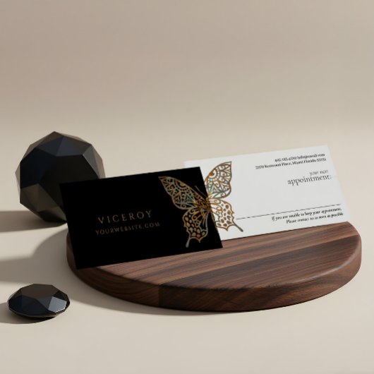 美しい華美装飾蝶のロゴブラック 予約カード