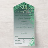 美しい落下グリーングリッター21歳の誕生日 オールインワン招待状 (内側)