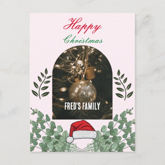 美しい葉のアーチ写真メリークリスマスピンク ポストカード (正面)