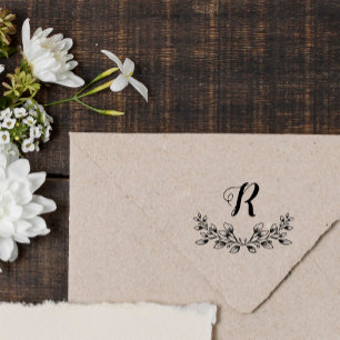 美しい葉のリースヴィンテージモノグラム ラバースタンプ