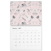 美しい葉を描いた白黒の壁紙 カレンダー (2月 2027)