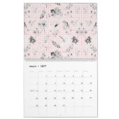 美しい葉を描いた白黒の壁紙 カレンダー (3月 2027)