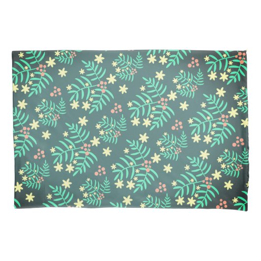 美しい葉パターン（緑） 枕カバー (正面)