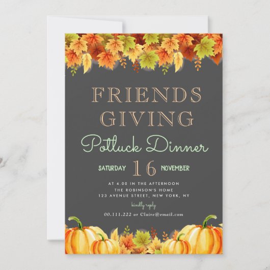 美しい葉感謝祭のポトラックディナーパーティー 招待状 (正面)