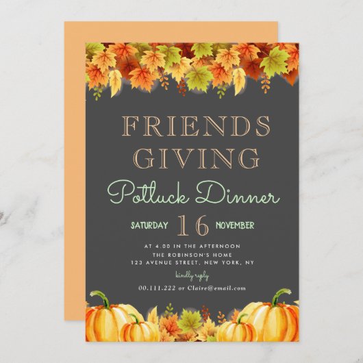 美しい葉感謝祭のポトラックディナーパーティー 招待状 (正面/裏面)