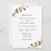 美しい葉金ゴールド秋秋春の結婚式 招待状 (正面)