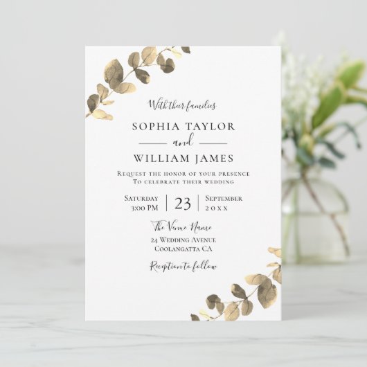 美しい葉金ゴールド秋秋春の結婚式 招待状 (スタンド正面)