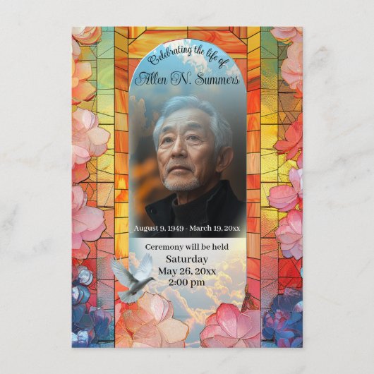 美しい葬儀発表、ステンドグラスのカード エンクロージャーカード (正面)