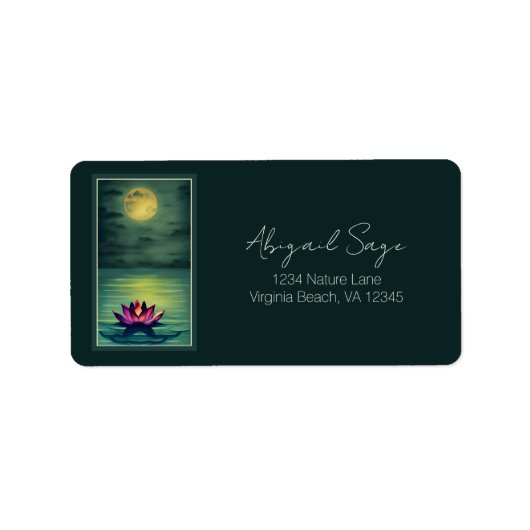美しい蓮の花と満月の住所 ラベル (正面)