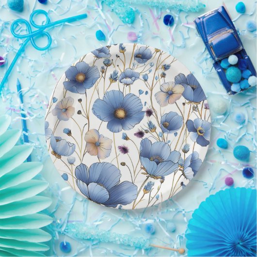 美しい薄い青の野生の花 ペーパープレート (パーティー)