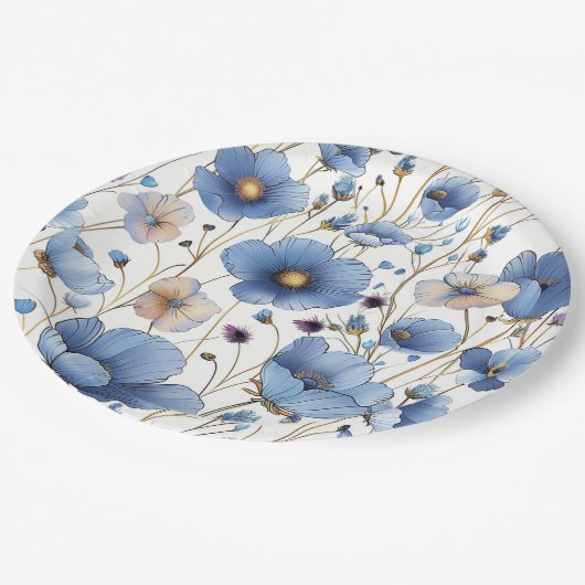 美しい薄い青の野生の花 ペーパープレート (アングル)