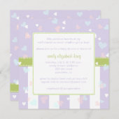 美しい薄紫と小さなハートのベビーシャワー 招待状 (正面/裏面)