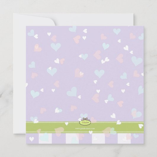 美しい薄紫と小さなハートのベビーシャワー 招待状 (裏面)