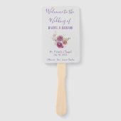 美しい薄紫ウォーターカラーフラワー結婚式 プログラム ハンドファン (正面)