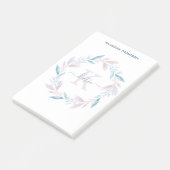 美しい薄紫水色フローラリースモノグラム ポストイット (アングル)