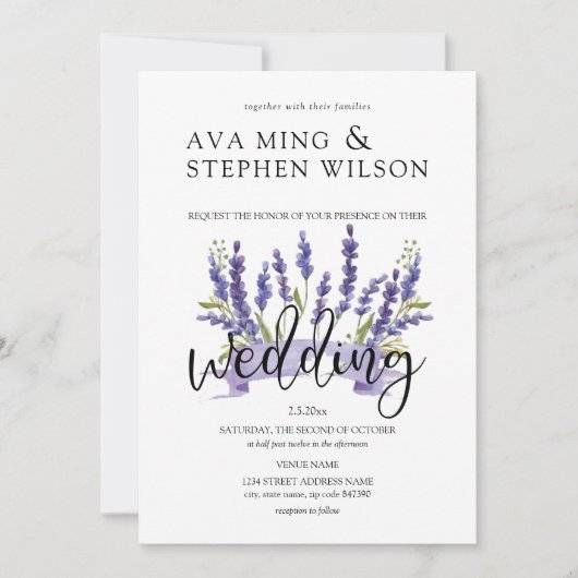 美しい藤結婚の木 招待状 (正面)