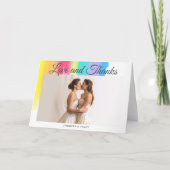 美しい虹のウェディングLGBTQ新婚写真 サンキューカード (正面)