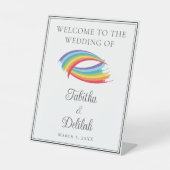 美しい虹の波カスタムウェディングウェルカム 台座サイン (正面)