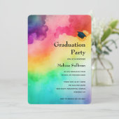 美しい虹の色の抽象的な卒業 招待状 (スタンド正面)