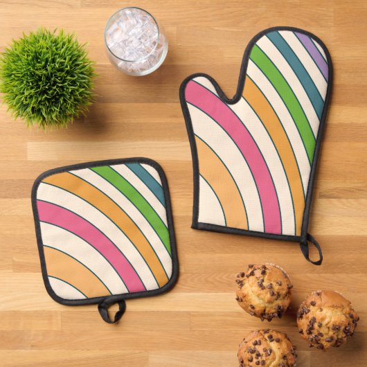 美しい虹の色 鍋つかみ&鍋敷きセット (トップダウン)