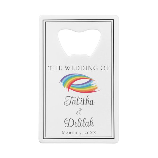 美しい虹パーソナライズされたの結婚波 クレジットカード栓抜き (裏面)