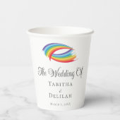 美しい虹パーソナライズされたの結婚波 紙コップ (裏面)