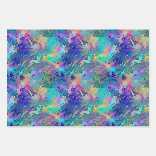 美しい虹彩色のオーシャンプリントパターン ラッピングペーパーシート (正面)