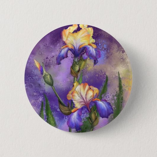 美しい虹彩花 – 水彩絵画の 缶バッジ (正面)