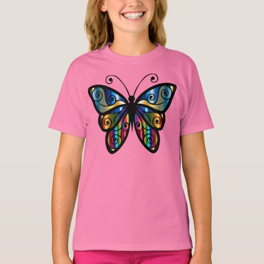 美しい虹色の蝶 Tシャツ (正面)
