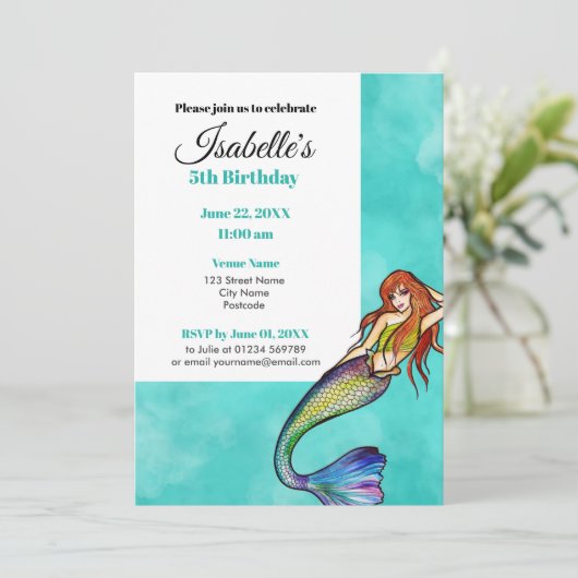 美しい虹色の長い髪の人魚 招待状 (スタンド正面)