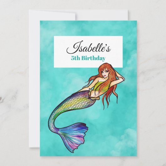 美しい虹色の長い髪の人魚 招待状 (裏面)