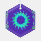 美しい虹色の青いフローラアートオイルペインティング ガラスオーナメント (正面)