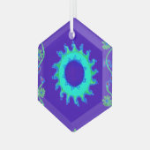 美しい虹色の青いフローラアートオイルペインティング ガラスオーナメント (正面左)