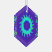 美しい虹色の青いフローラアートオイルペインティング ガラスオーナメント (正面右)