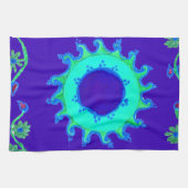 美しい虹色の青いフローラアートオイルペインティング キッチンタオル (横)