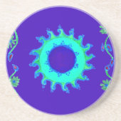 美しい虹色の青いフローラアートオイルペインティング コースター (正面)