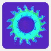 美しい虹色の青いフローラアートオイルペインティング スクエアシール (正面)