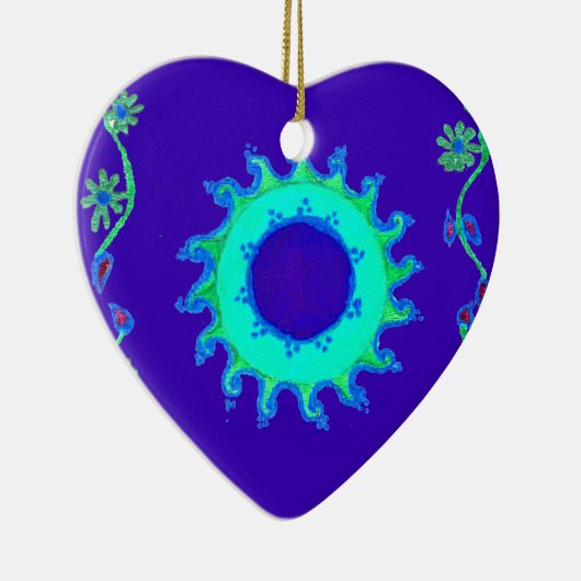 美しい虹色の青いフローラアートオイルペインティング セラミックオーナメント (右)