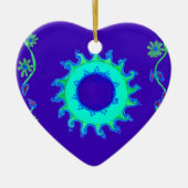 美しい虹色の青いフローラアートオイルペインティング セラミックオーナメント (正面)