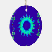 美しい虹色の青いフローラアートオイルペインティング セラミックオーナメント (右)