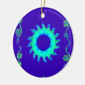 美しい虹色の青いフローラアートオイルペインティング セラミックオーナメント (左)