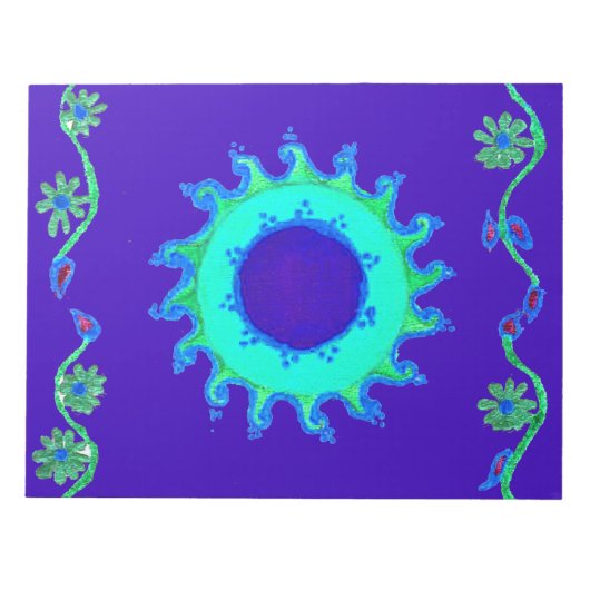 美しい虹色の青いフローラアートオイルペインティング ノートパッド (正面)