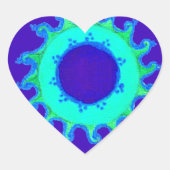 美しい虹色の青いフローラアートオイルペインティング ハートシール (正面)