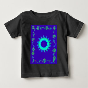美しい虹色の青いフローラアートオイルペインティング ベビーTシャツ