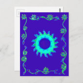 美しい虹色の青いフローラアートオイルペインティング ポストカード (正面/裏面)