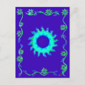 美しい虹色の青いフローラアートオイルペインティング ポストカード (正面)