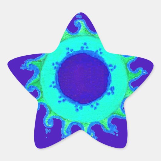 美しい虹色の青いフローラアートオイルペインティング 星シール (正面)