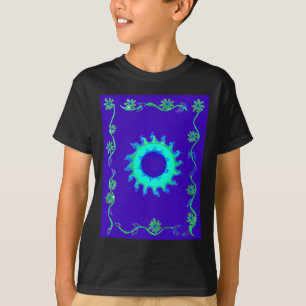 美しい虹色の青いフローラアートオイルペインティング Tシャツ